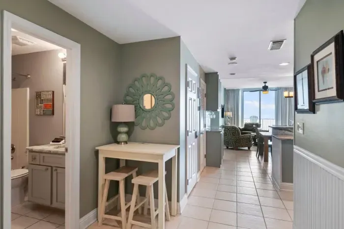 Hallways access to guest bathroom