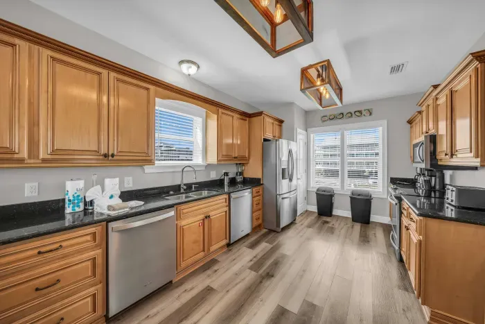 Fully equipped kitchen with stainless steel appliances