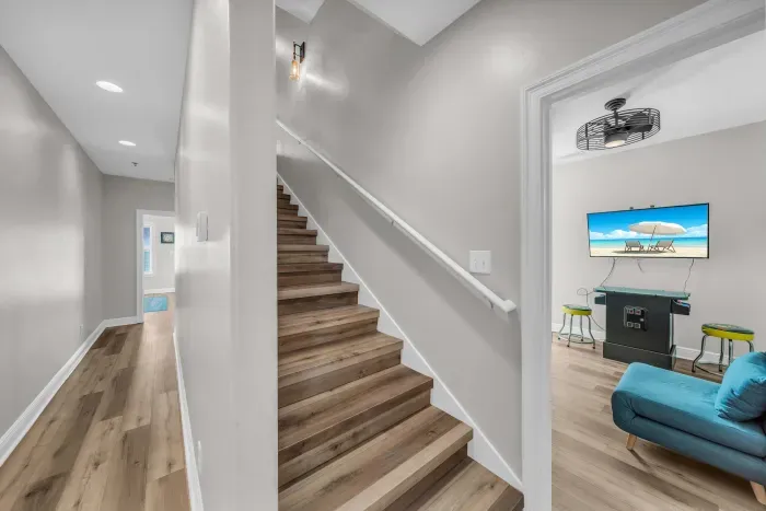 Stairway from second floor leading to third floor