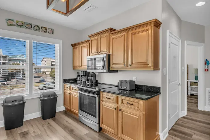 Fully equipped kitchen with stainless steel appliances
