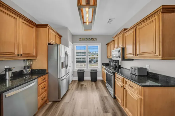 Fully equipped kitchen with stainless steel appliances