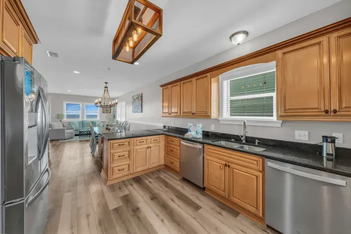 Fully equipped kitchen with stainless steel appliances