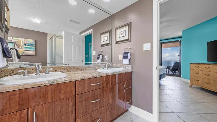 Primary bathroom with dual vanity