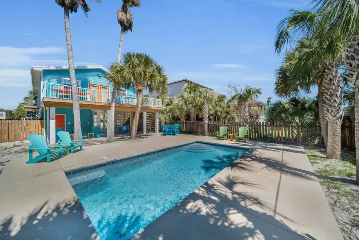 Private pool in backyard