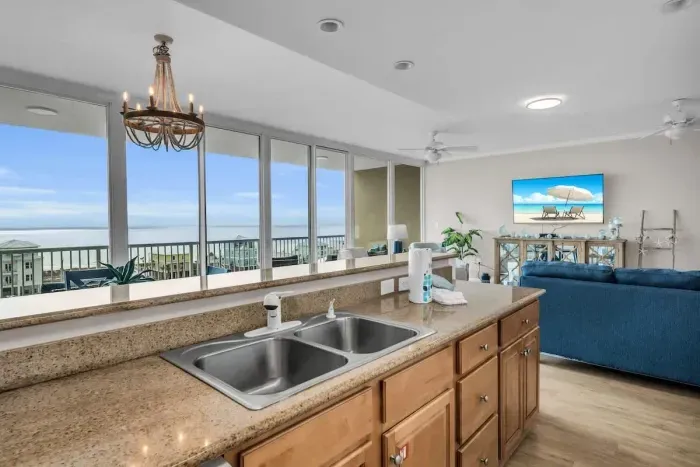 Open concept kitchen with a view