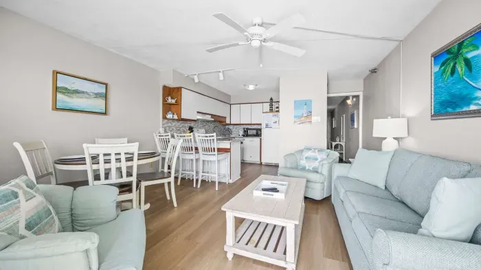 Living room and kitchen view from balcony