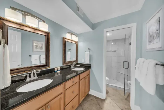 Primary bathroom with dual vanity