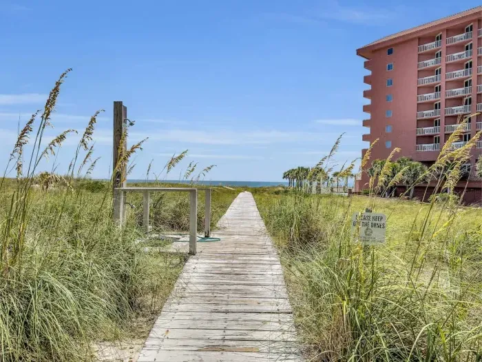 Community boardwalk with shower
