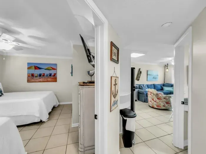 View from hallway into guest bathroom