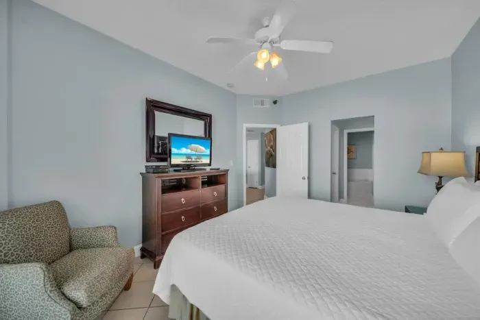 The Primary Bedroom features a HD Flat Screen TV and a large walk-in closet.