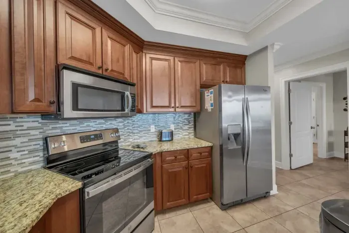 Fully equipped kitchen with stainless steel appliances
