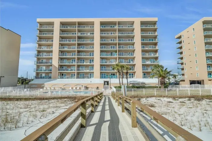 Surf Side Shores Boardwalk view from beach