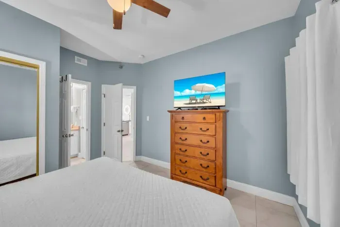 The guest bedroom has a  HD Flat screen TV, and DVD.