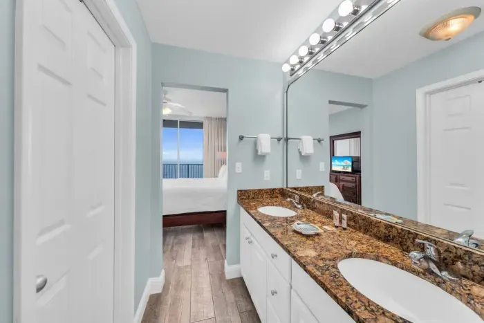 Primary bathroom with dual vanity