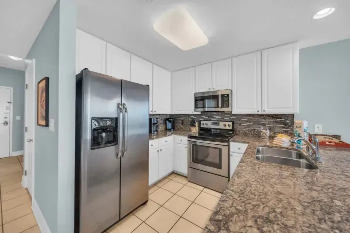 Fully equipped kitchen with stainless steel appliances