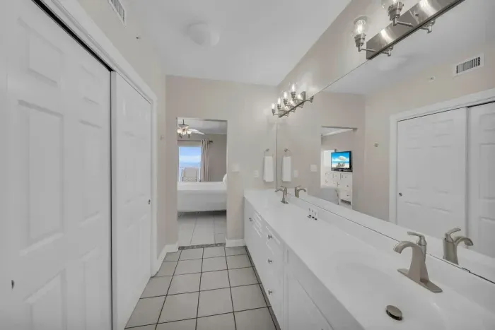 Primary bathroom with dual vanity