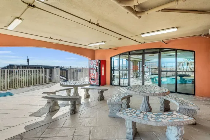 Shaded outdoor picnic area