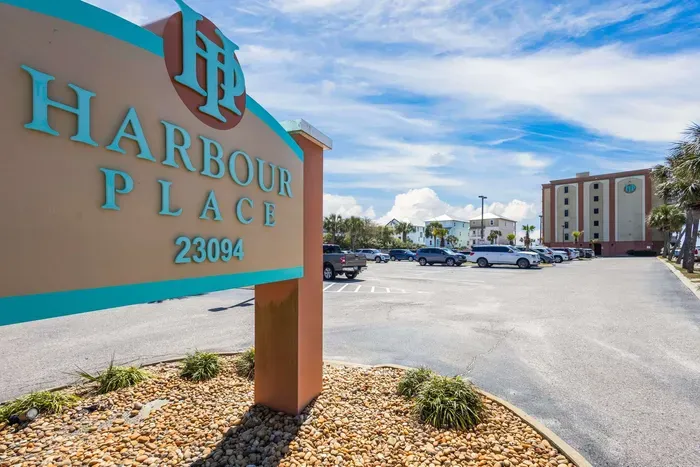 Complex entrance and parking area