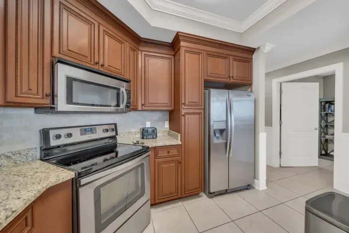 Kitchen with stainless steel appliances