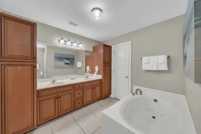 Primary bathroom with dual vanity