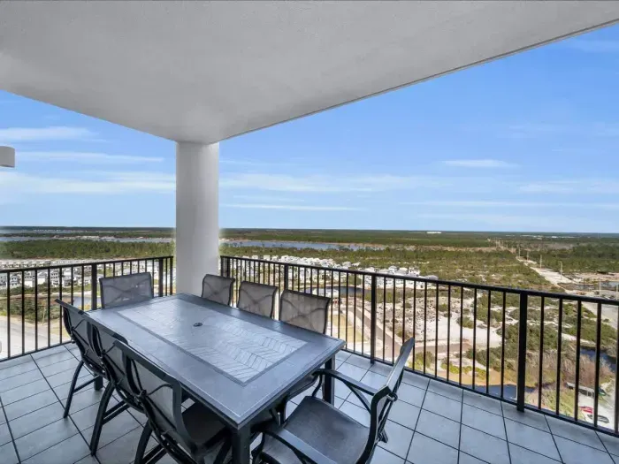 Private balcony overlooks the Gulf State Park and Lake Shelby