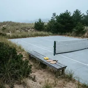 Pickleball court and paddles by the dunes