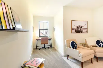 Office Retreat: Bright workspace with vintage charm, perfect for inspiration and productivity!