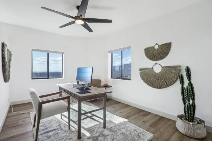 Home Office Oasis: Bright workspace with stunning views and stylish decor to inspire creativity!