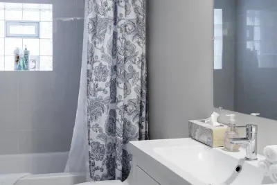 Indoors, Room, Sink, Bathroom, Curtain