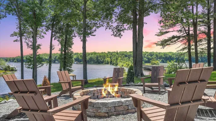 Fire Pit Overlooking Lake and Dock