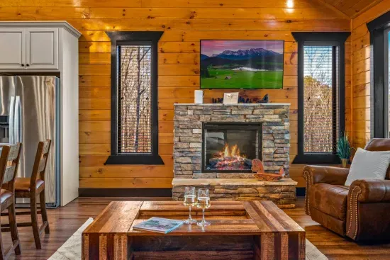 Enjoy a glass of wine or a cup of coffee while watching your favorite shows in the lofty living room