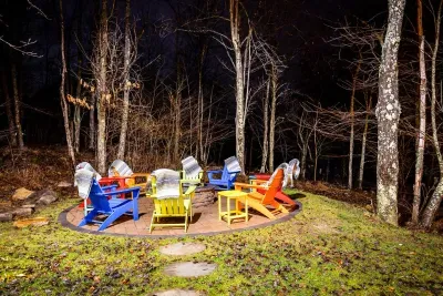 As the sun sets, the firepit glows against the quiet forest backdrop. Whether you’re stargazing, sharing ghost stories, or just listening to the crackle of the flames, evenings here feel timeless