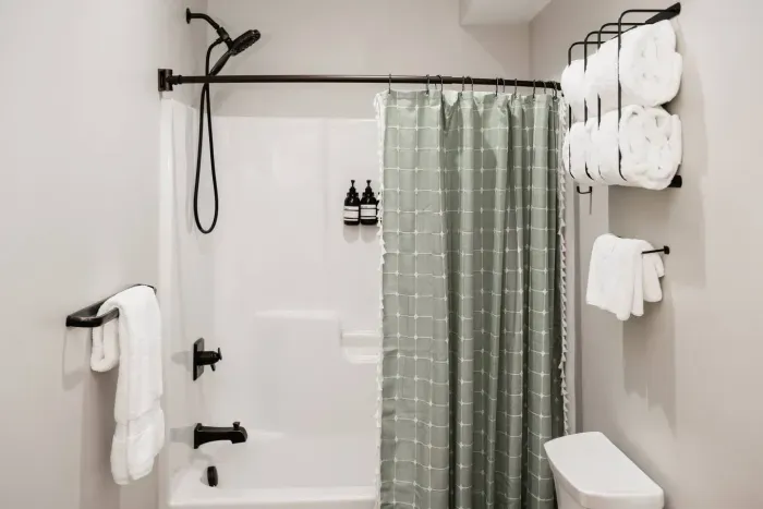 An ensuite with options: soak away the day in the tub or rinse off quickly in the shower... Whatever Rows your Boat!