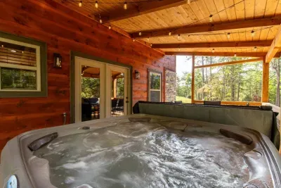 The lighting makes a perfect setting for relaxing in the hottub.
