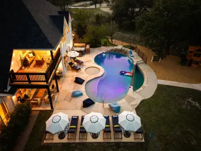Night time view of the pool