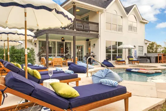 Pool Loungers with Umbrellas