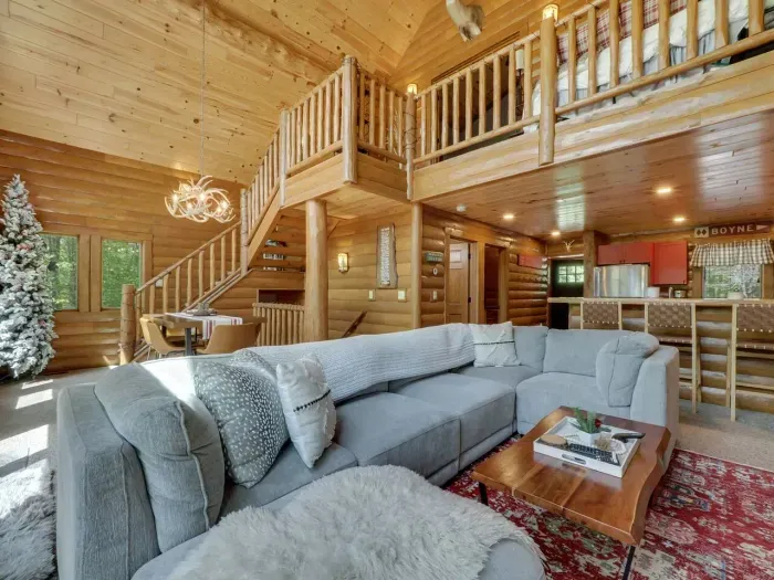 main level family room and stairway to master