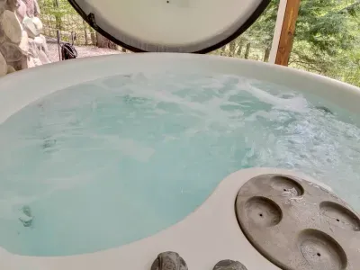 Hot tub on lower level, key on lanyard near sliding door