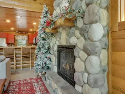 Stone fireplace    cozy