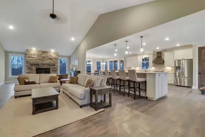 Large kitchen and living area