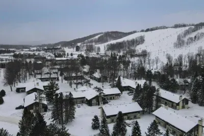 Building M is near the center of this photo, 3rd building from the right