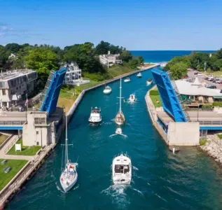 Draw bridge going out to Lake Michigan