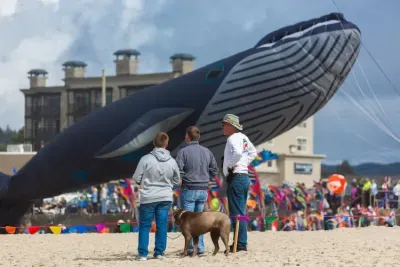 Visitors enjoying the Lincoln City Summer Kite Festival near Chinook Winds Casino Resort