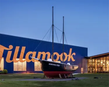 Historic Morning Star ship display outside Tillamook Creamery in Tillamook Oregon