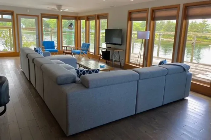 Plenty of space to sit and relax and take in the views indoors or outside on the huge deck.