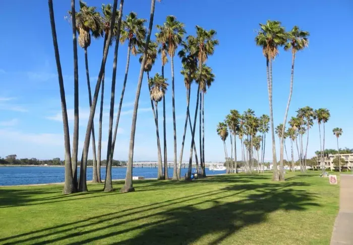Just minutes away, enjoy the open green spaces and swaying palms of Mission Bay Park. Perfect for picnics, bike rides, or a peaceful stroll along the waterfront with views of sailboats and bridges against the blue California sky.
