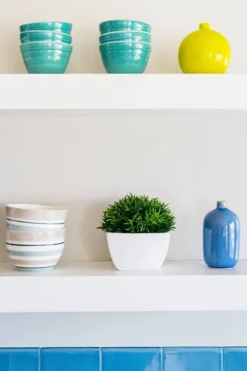 Chic kitchen shelves for added storage.