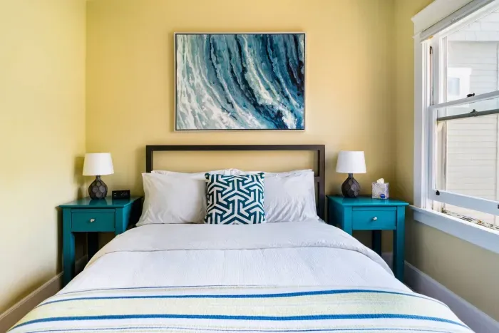 Comfortable bed for a peaceful night's sleep.