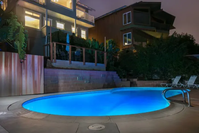 Take a nighttime swim in the inviting pool.