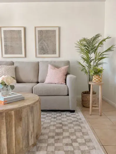 Stylish and serene living room with cozy seating and elegant decor.
